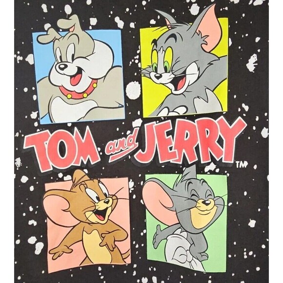 Tom & Jerry Sweater Juniors Size XL Retro Cropped Pullover Paint Splatter Black - Picture 3 of 4